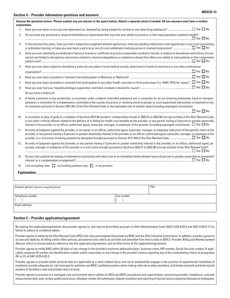 Form MEDCO-13 (BWC-3913) Application for Provider Enrollment and Certification - Ohio, Page 4