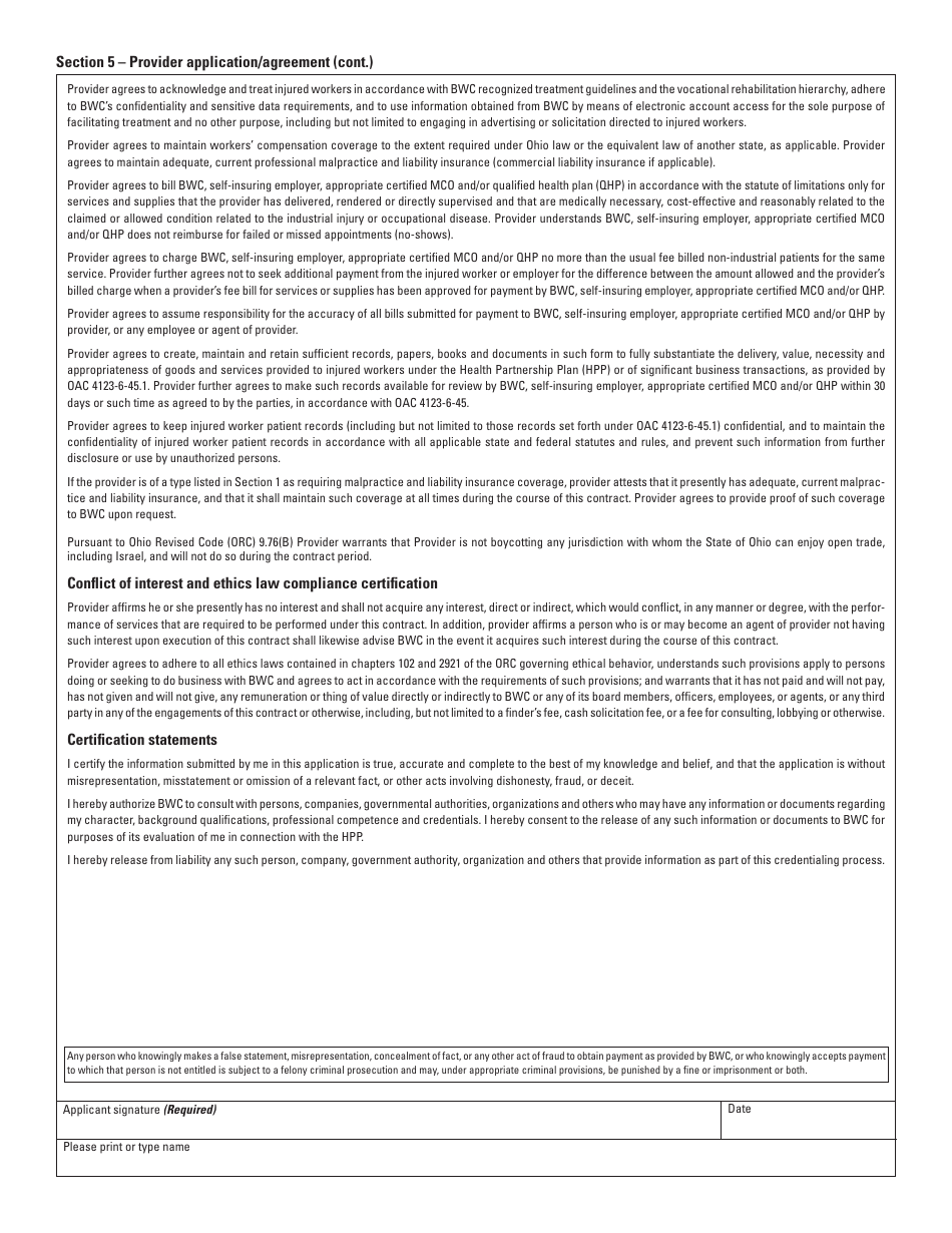 Form MEDCO-13 (BWC-3913) Application for Provider Enrollment and Certification - Ohio, Page 5