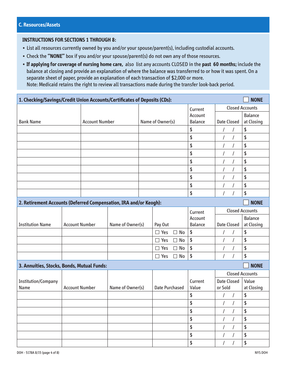 Form DOH-5178A Supplement A Supplement to Access Ny Health Care Application Doh-4220 - New York, Page 4