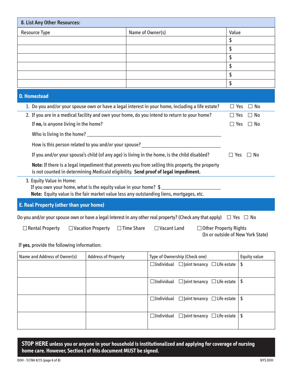 Form DOH-5178A Supplement A Supplement to Access Ny Health Care Application Doh-4220 - New York, Page 6