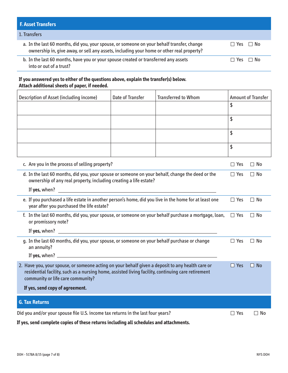 Form DOH-5178A Supplement A Supplement to Access Ny Health Care Application Doh-4220 - New York, Page 7