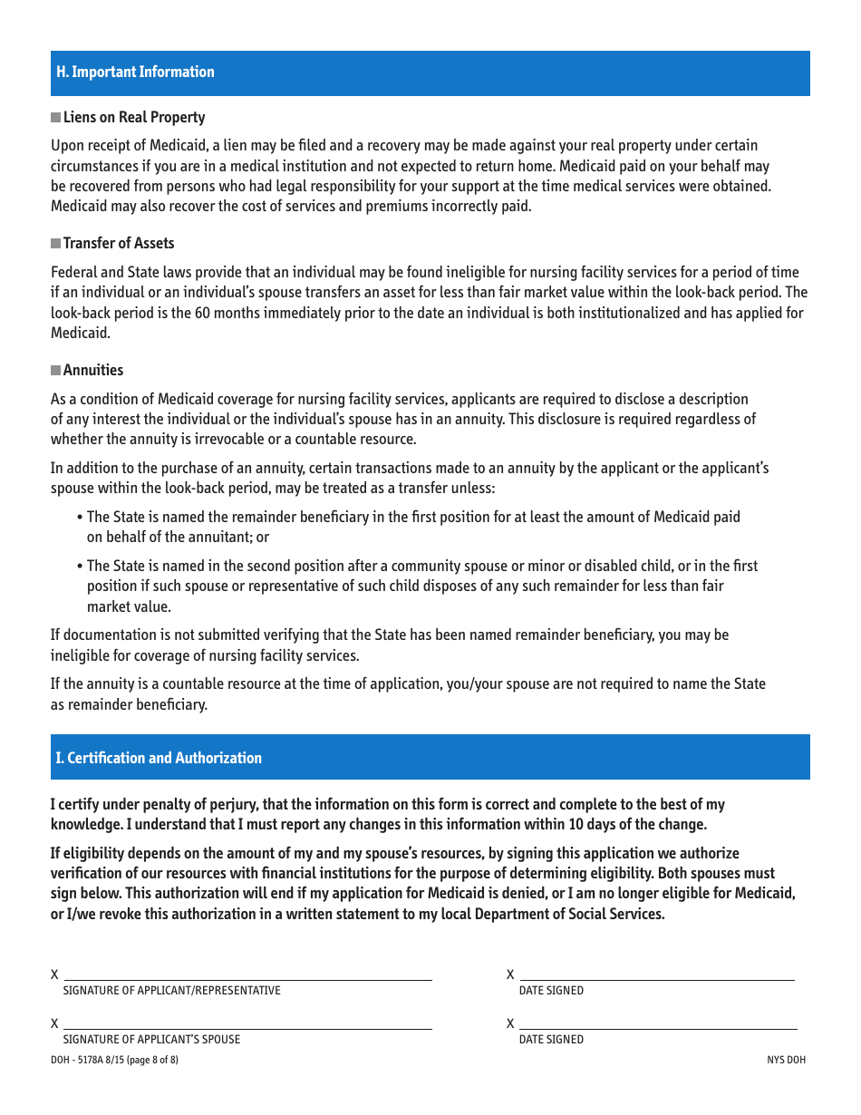 Form DOH-5178A Supplement A Supplement to Access Ny Health Care Application Doh-4220 - New York, Page 8