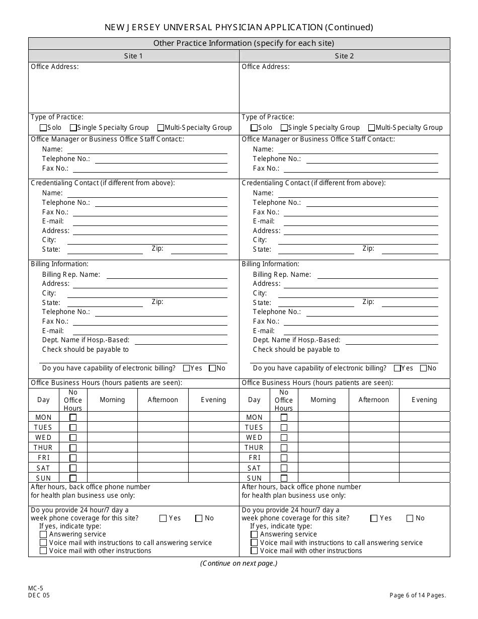 Form MC-5 New Jersey Universal Physician Application - New Jersey, Page 6