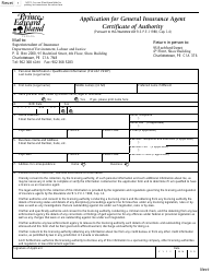 Document preview: Application for General Insurance Agent Certificate of Authority - Prince Edward Island, Canada