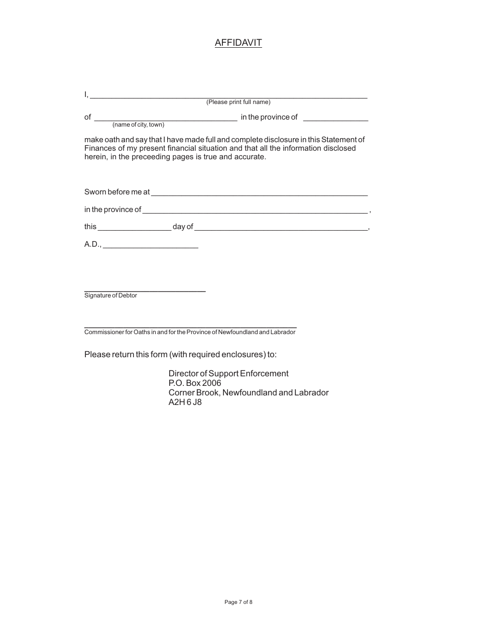 Support Enforcement Program (Sep) Statement of Finances - Newfoundland and Labrador, Canada, Page 7