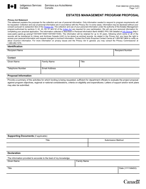 Form PAW3869162 Estates Management Program Proposal - Canada, 2020