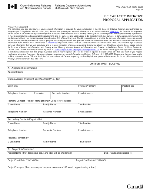 Form PAW5702745.BC Bc Capacity Initiative Proposal Application - Canada, 2020