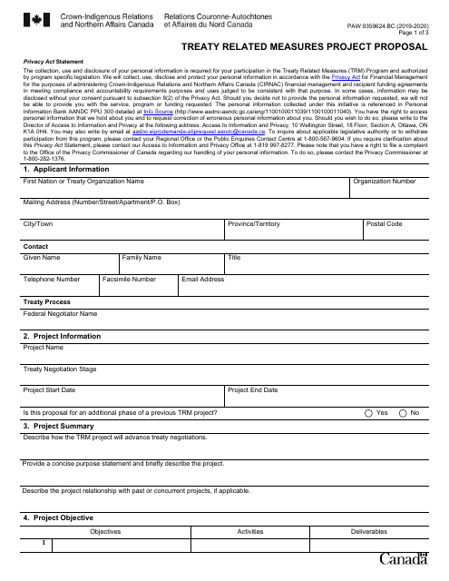 Form PAW9359624.BC Treaty Related Measures Project Proposal - Canada, 2020