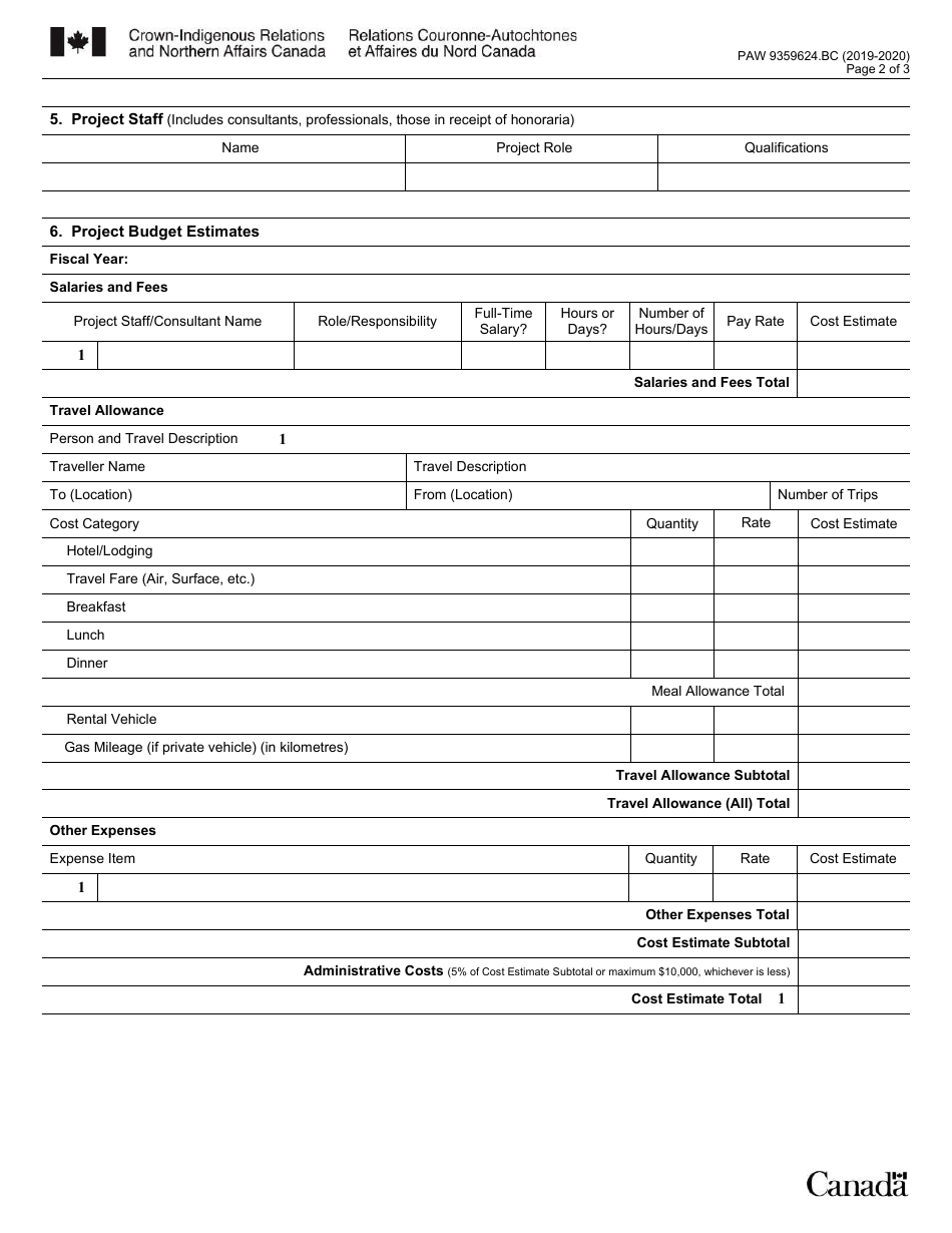 Form PAW9359624.BC Treaty Related Measures Project Proposal - Canada, Page 2