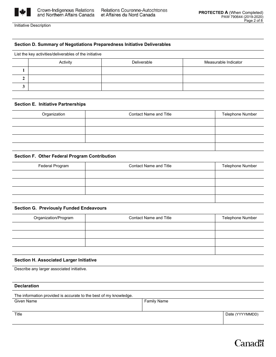 Form PAW790644 Negotiations Preparedness Initiative Proposal Application - Canada, Page 2