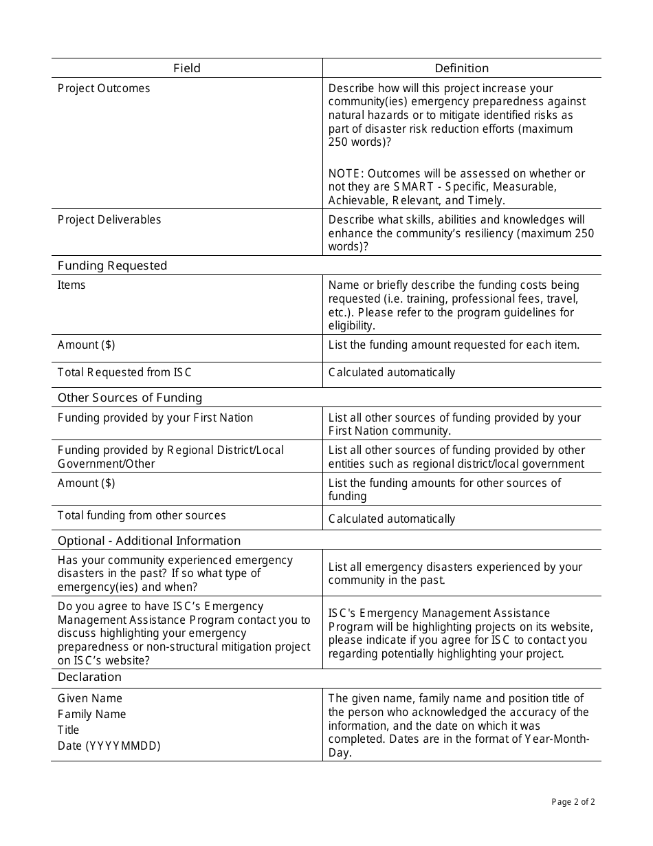 Instructions for Form PAW6978382 Emergency Management Non-structural Mitigation and Preparedness Program Application - Canada, Page 2