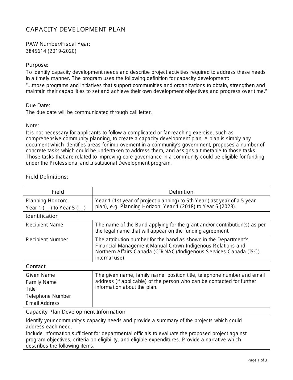 Instructions for Form PAW3845614 Capacity Development Plan - Canada, Page 1