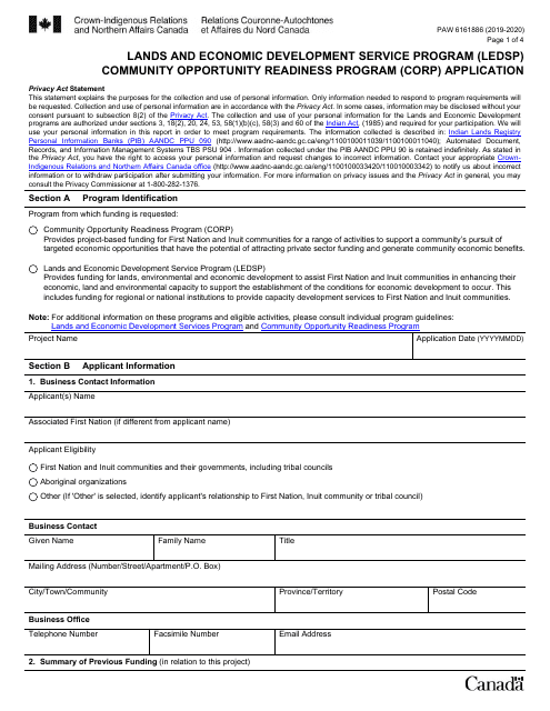 Form PAW6161886 Lands and Economic Development Service Programs (Ledsp) / Community Opportunities Readiness Program (Corp) Application - Canada, 2020