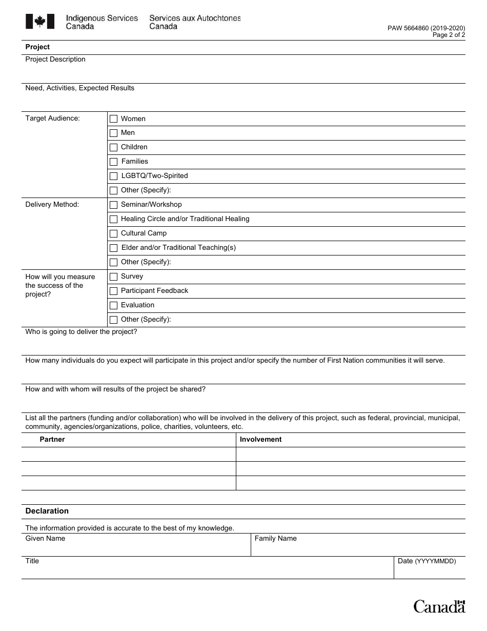 Form PAW5664860 Family Violence Prevention Program (Fvpp) Prevention Project Proposal - Canada, Page 2