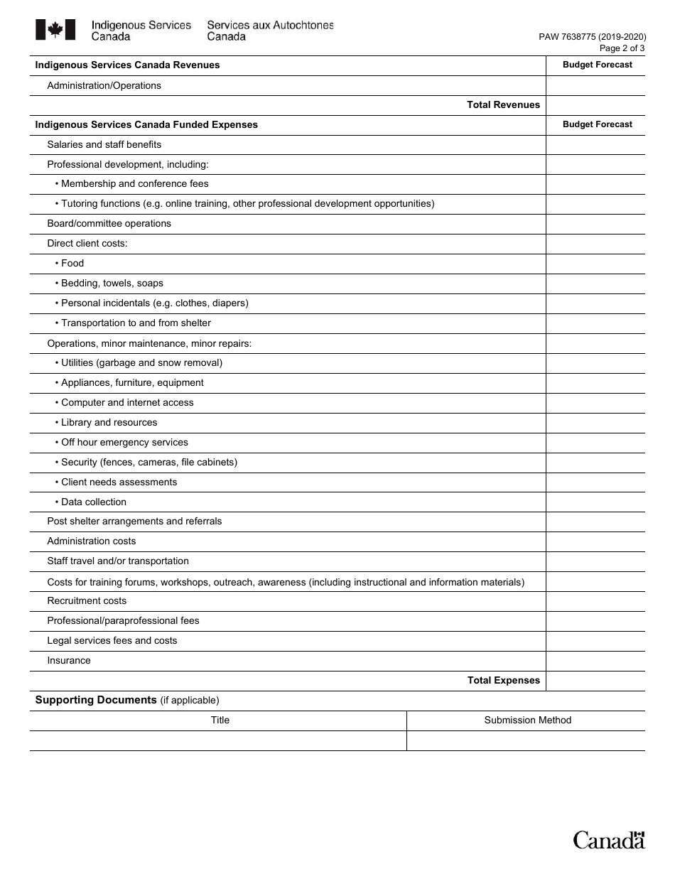Form PAW7638775 Family Violence Prevention Program (Fvpp) Shelter Work Plan - Canada, Page 2