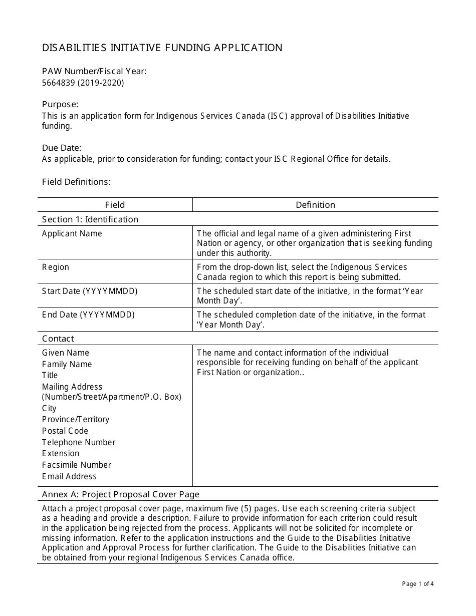 Instructions for Form PAW5664839 Disabilities Initiative Funding Application - Canada, Page 1