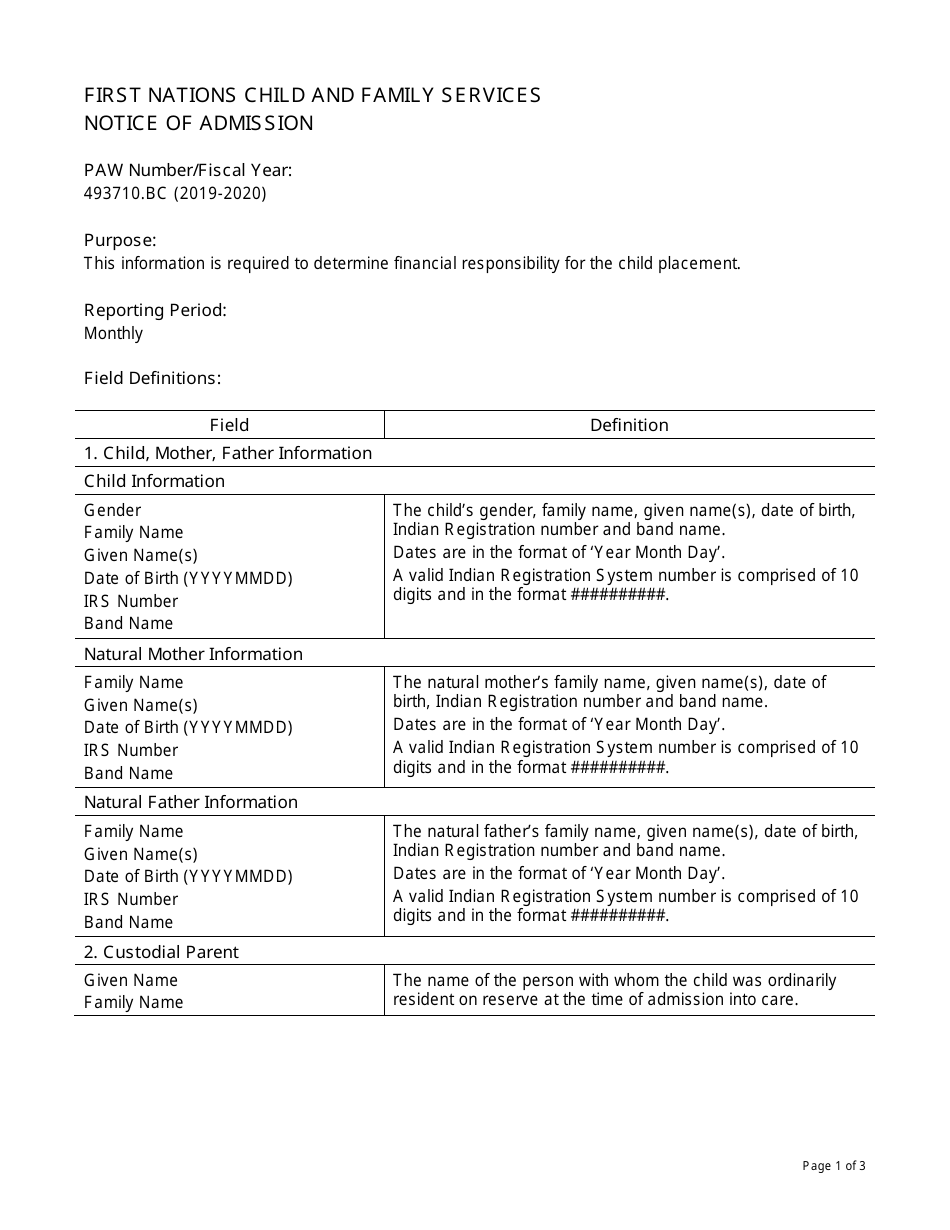 Download Instructions For Form Paw First Nations Child And Family Services Notice Of Admission Pdf Templateroller
