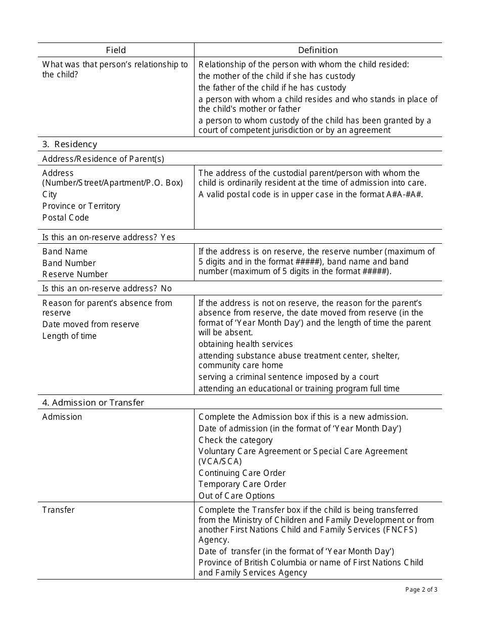 Instructions for Form PAW493710.BC First Nations Child and Family Services Notice of Admission - Canada, Page 2