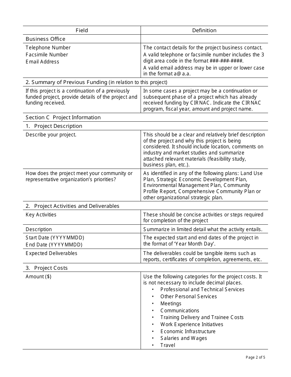 Instructions for Form PAW6161886 Lands and Economic Development Service Programs (Ledsp) / Community Opportunities Readiness Program (Corp) Application - Canada, Page 2