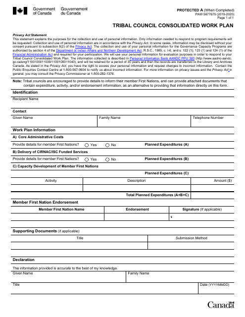 Form PAW5677670 Tribal Council Consolidated Work Plan - Canada, 2020