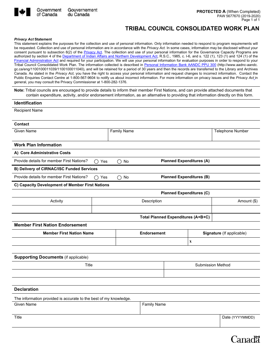 Form PAW5677670 Tribal Council Consolidated Work Plan - Canada, Page 1