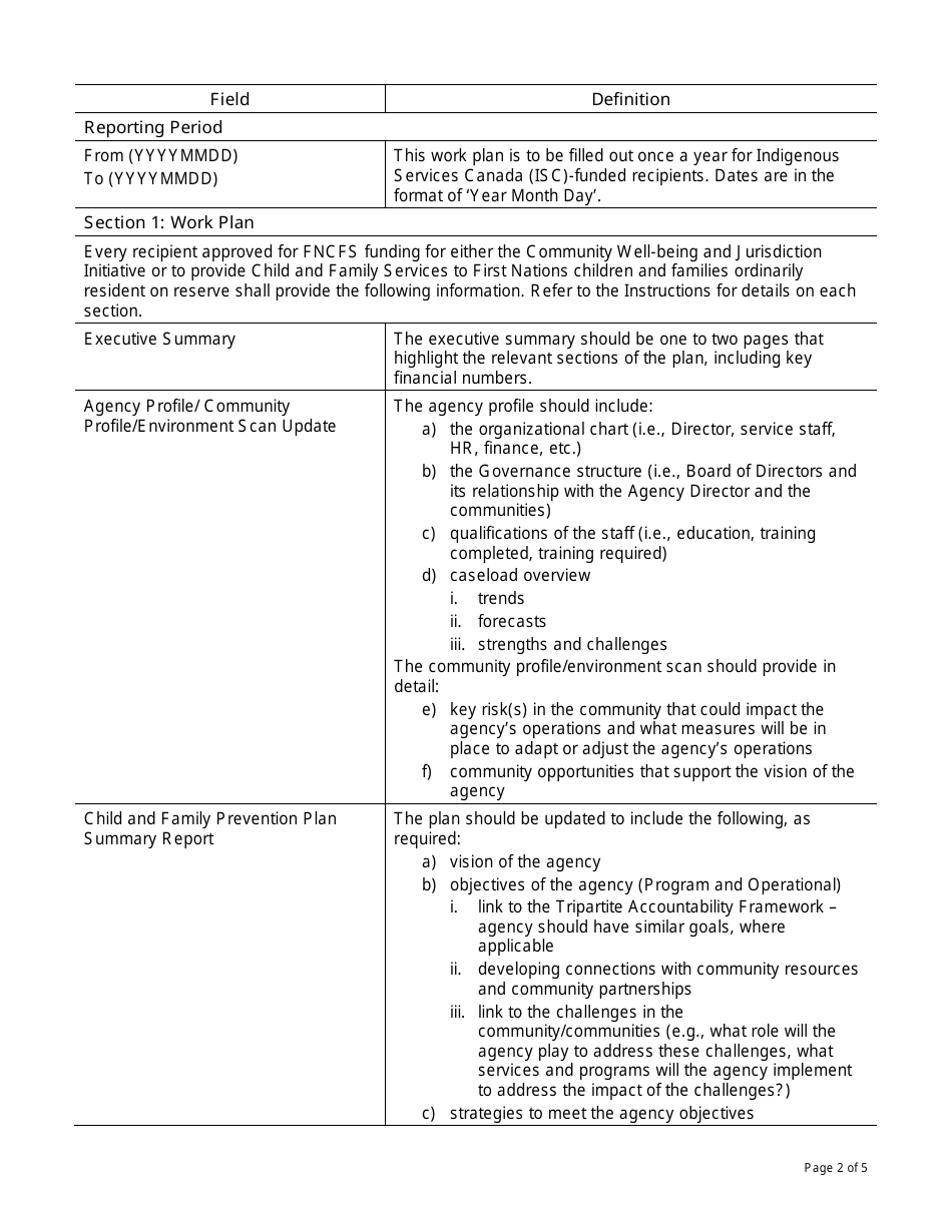 Instructions for Form PAW6735961 First Nations Child and Family Services Prevention Based Work Plan - Canada, Page 2
