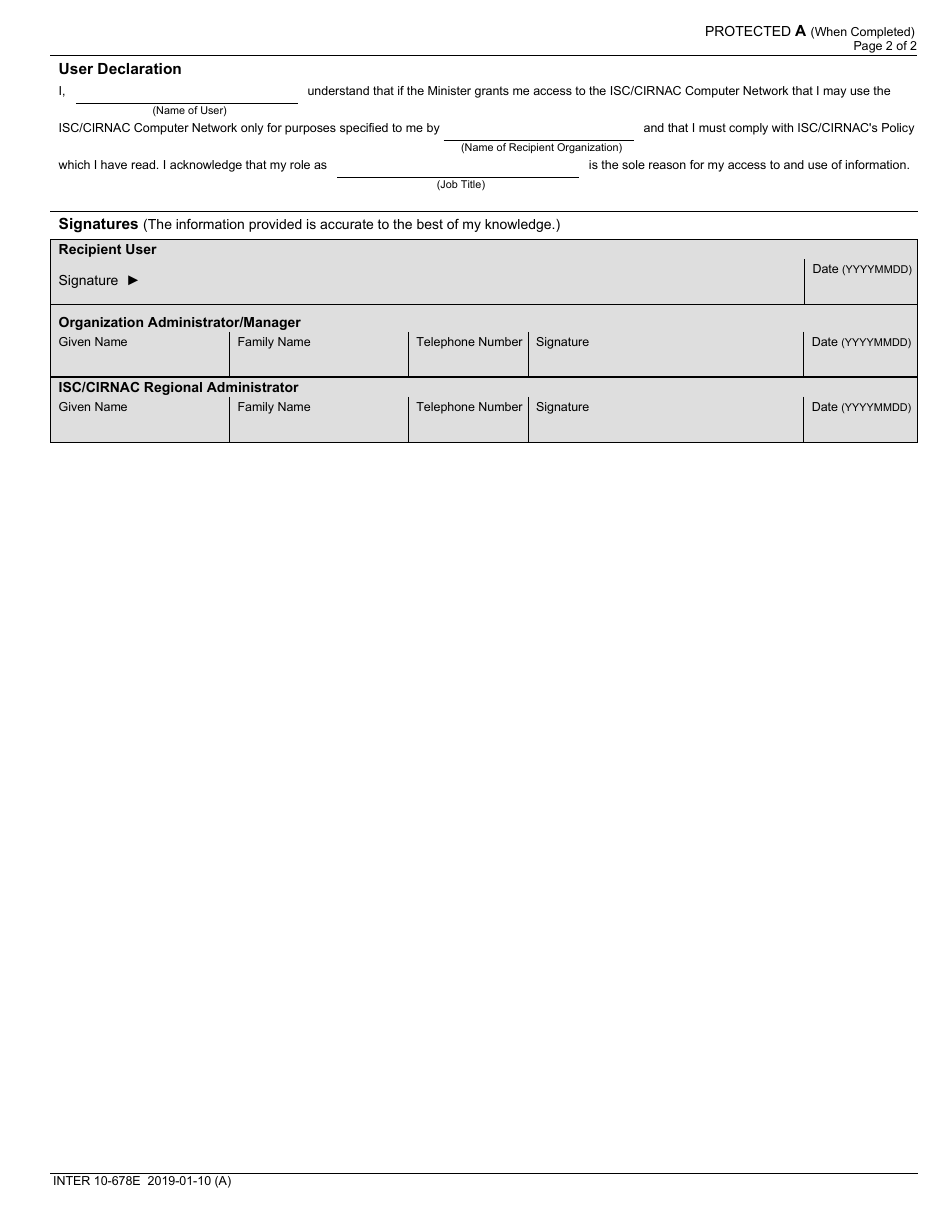 Form INTER10-678E Information System Access Request - Canada, Page 2