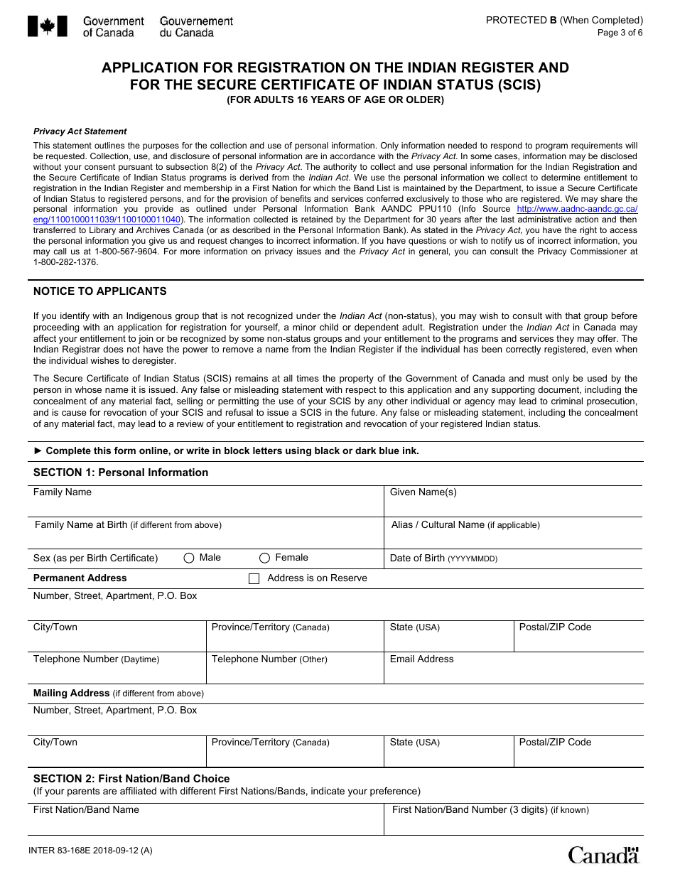 Form INTER83168E Download Fillable PDF or Fill Online Application for Registration on the