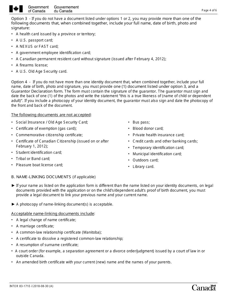 Instructions for Form INTER83-171E Application for Registration on the Indian Register and for the Secure Certificate of Indian Status (Scis) (For Children 15 Years of Age or Younger or Dependent Adults) - Canada, Page 4