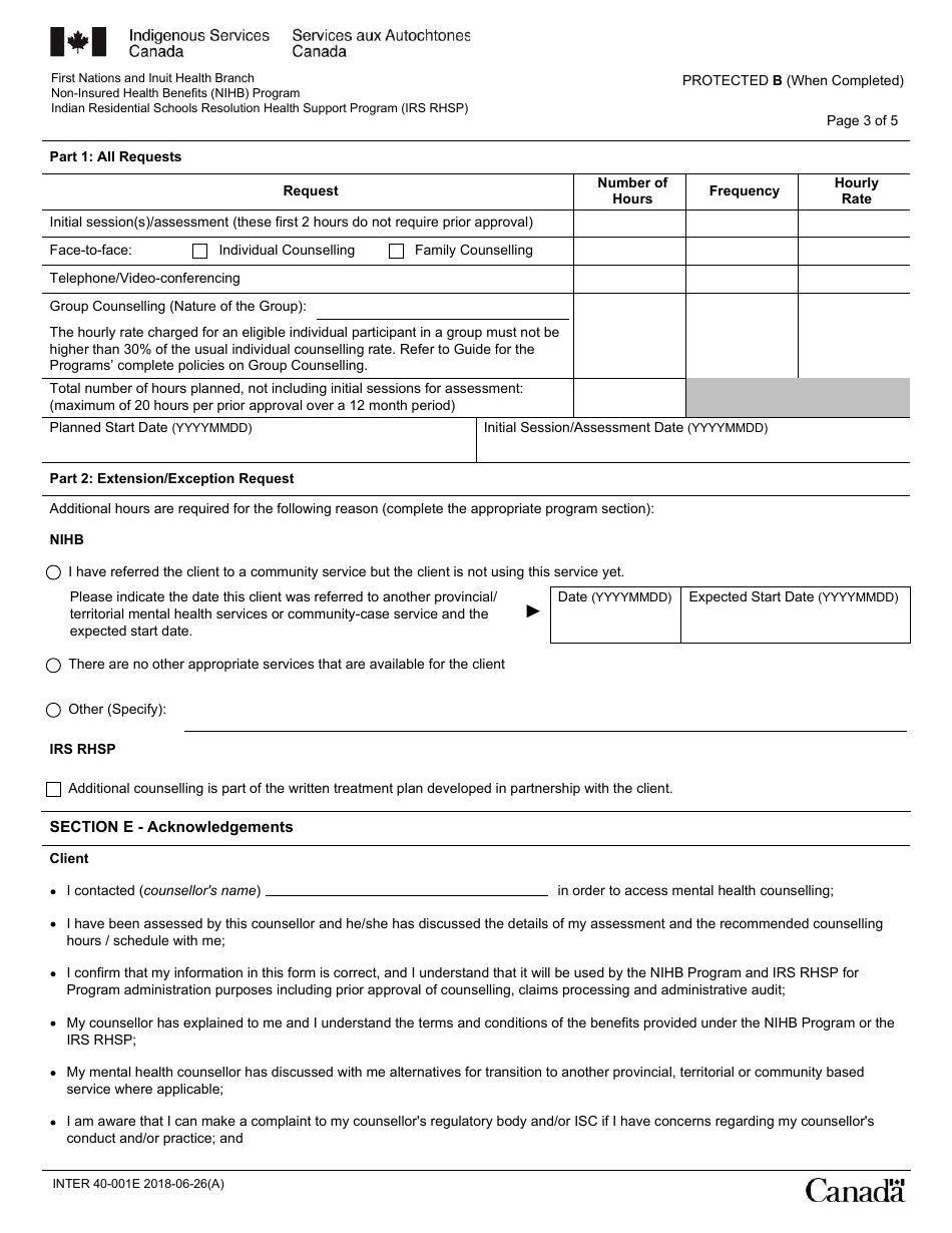 Form INTER40-001E Mental Health Counselling Coverage Prior Approval Request - Canada, Page 3