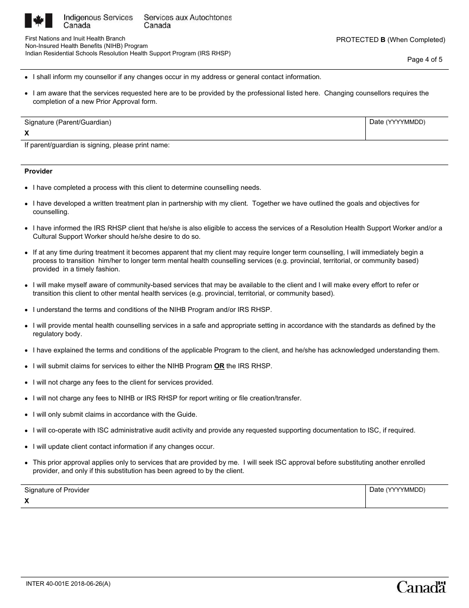Form INTER40-001E Mental Health Counselling Coverage Prior Approval Request - Canada, Page 4