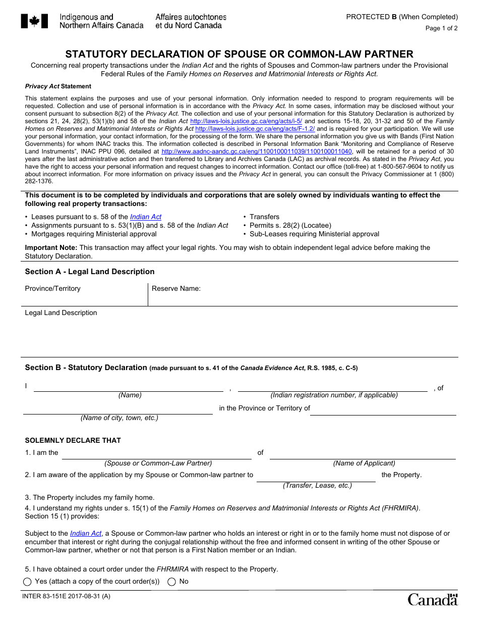 Form INTER83-151E Download Fillable PDF or Fill Online ...