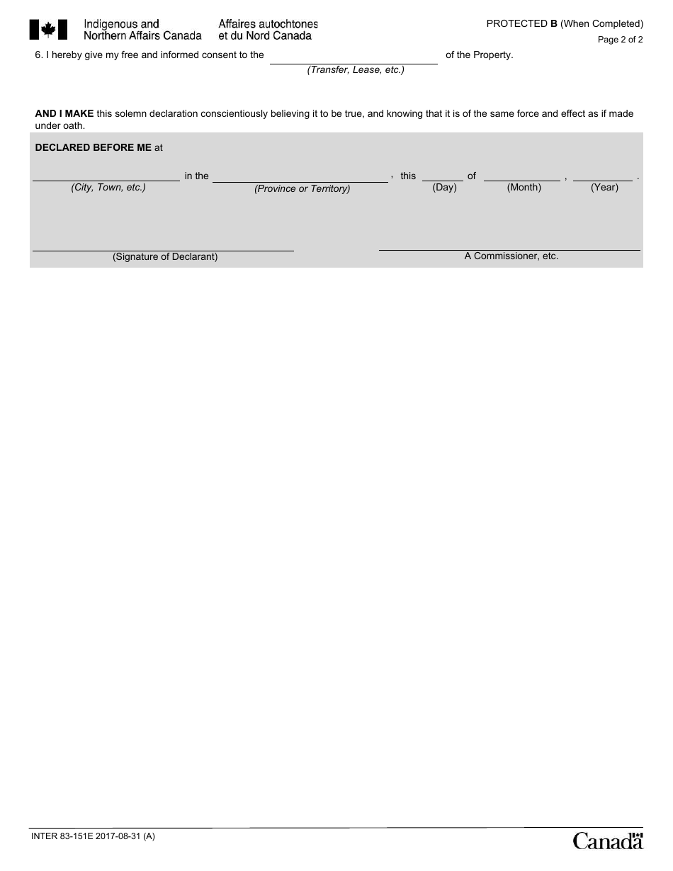 Form INTER83-151E Statutory Declaration of Spouse or Common-Law Partner - Canada, Page 2