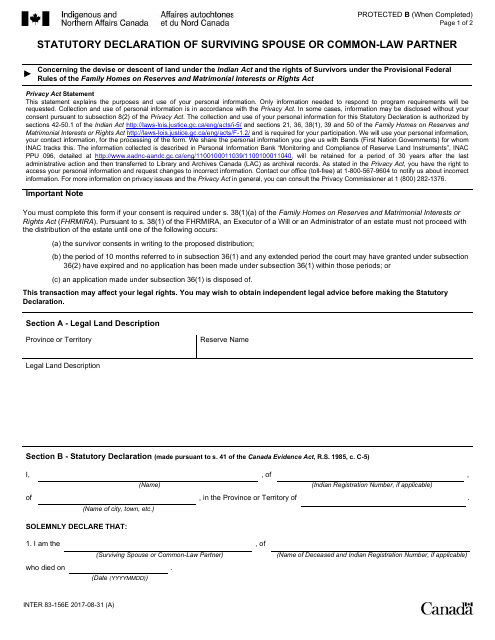 Form INTER83-156E Statutory Declaration of Surviving Spouse or Common-Law Partner - Canada