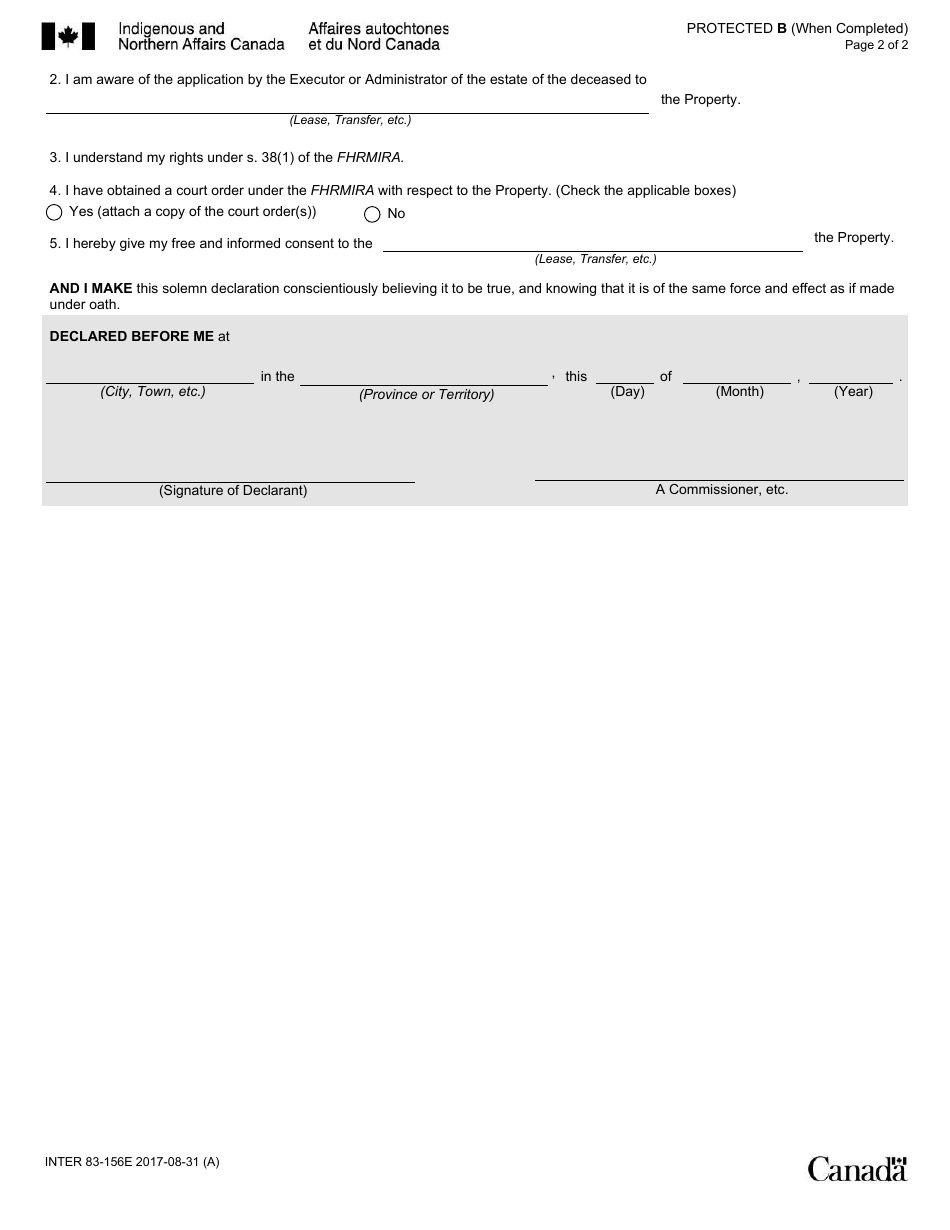 Form INTER83-156E Statutory Declaration of Surviving Spouse or Common-Law Partner - Canada, Page 2