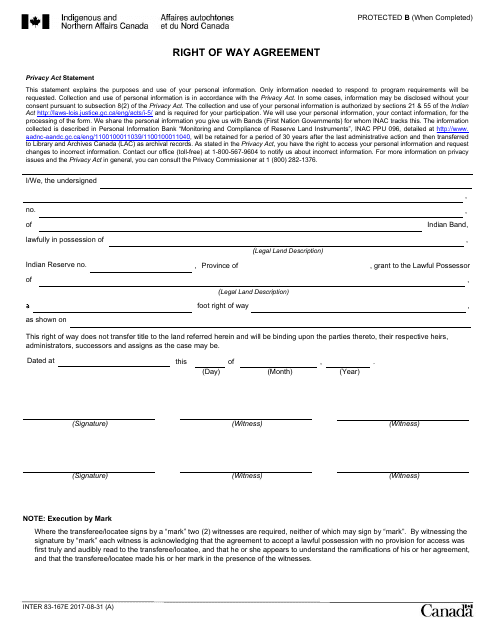 Form INTER83-167E Right of Way Agreement - Canada