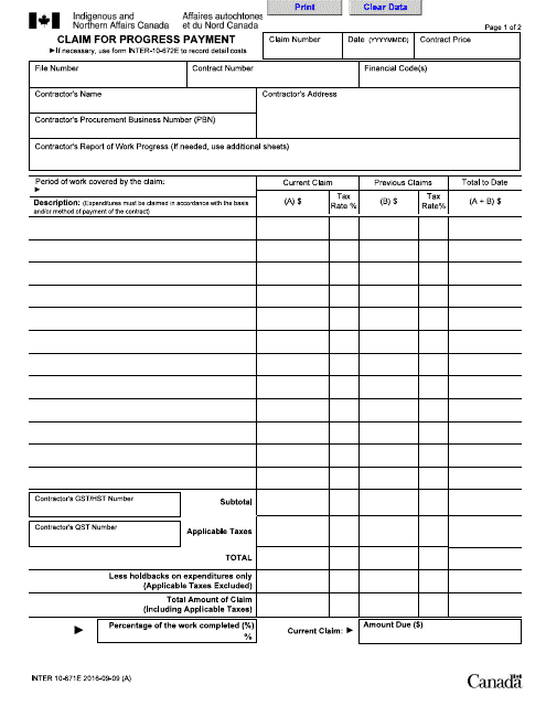 Form INTER10-671E  Printable Pdf