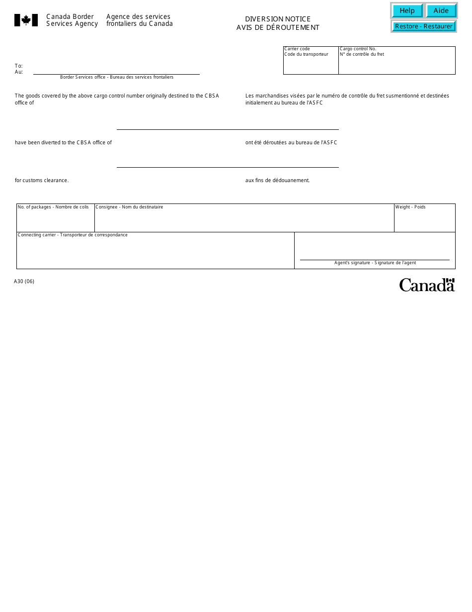 Form A30 - Fill Out, Sign Online and Download Fillable PDF, Canada ...