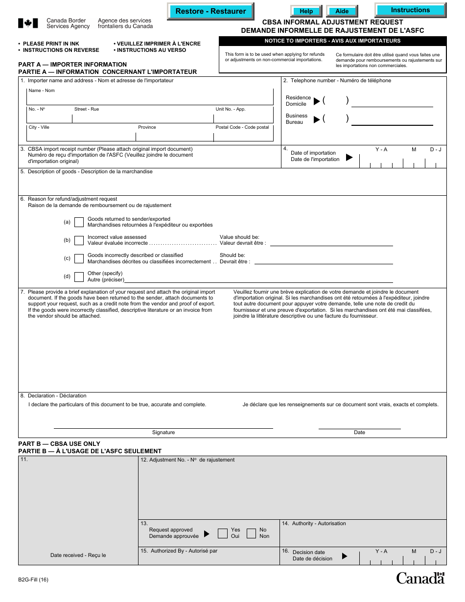Form B2G Cbsa Informal Adjustment Request - Canada (English / French), Page 1