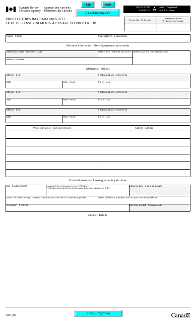 Form B207 Prosecutor's Information Sheet - Canada (English/French)