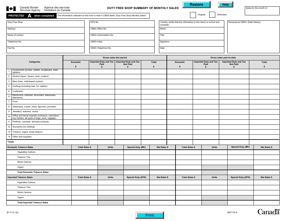 Form B117 E - Fill Out, Sign Online and Download Fillable PDF, Canada ...