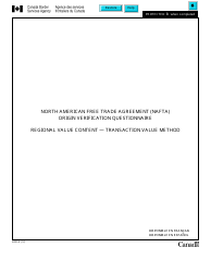 Document preview: Form B229 North American Free Trade Agreement (Nafta) Origin Verification Questionnaire Regional Value Content - Transaction Value Method - Canada