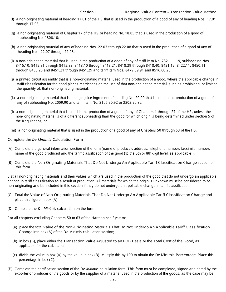 Form B229 North American Free Trade Agreement (Nafta) Origin Verification Questionnaire Regional Value Content - Transaction Value Method - Canada, Page 14