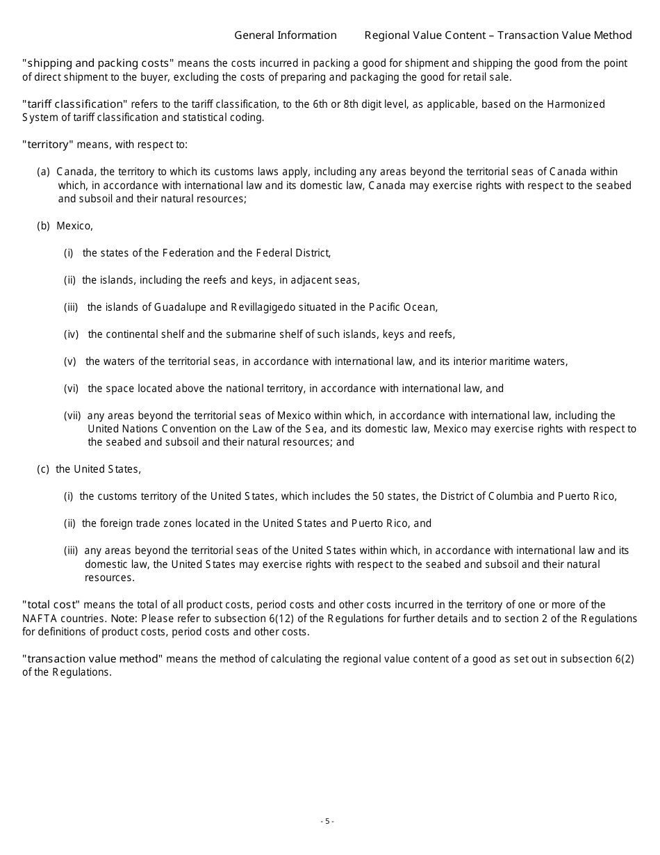 Form B229 North American Free Trade Agreement (Nafta) Origin Verification Questionnaire Regional Value Content - Transaction Value Method - Canada, Page 6