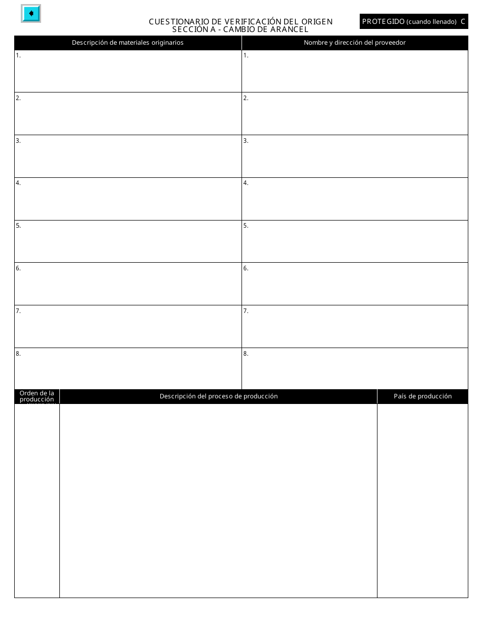 Formulario B231 S Tratado De Libre Comercio De America Del Norte (Tlcan) Cuestionario De Verificacion Del Origen - Cambio De Arancel - Canada (Spanish), Page 8