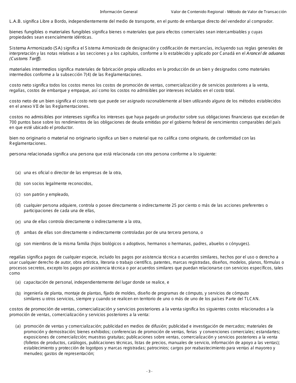 Formulario B229S Tratado De Libre Comercio De America Del Norte (Tlcan) Cuestionario De Verificacon Del Origen Valor De Contenido Regional - Metodo De Valor De Transaccion - Canada (Spanish), Page 4