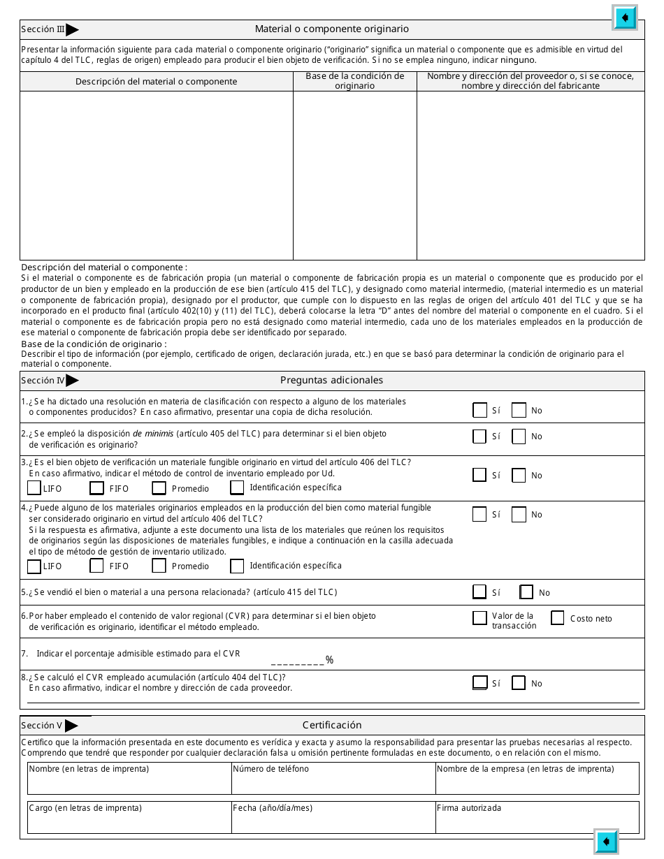 Formulario B238 S Cuestionario Sobre Verificacion De Origen Del Tratado De Libre Comercio De America Del Norte (Tlc) - Canada (Spanish), Page 2