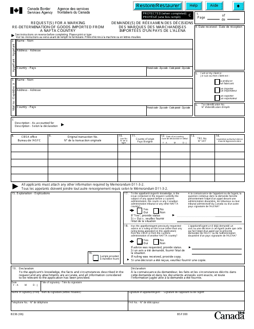 Form B236 Request(S) for a Marking Re-determination of Goods Imported From a Nafta Country - Canada (English/French)