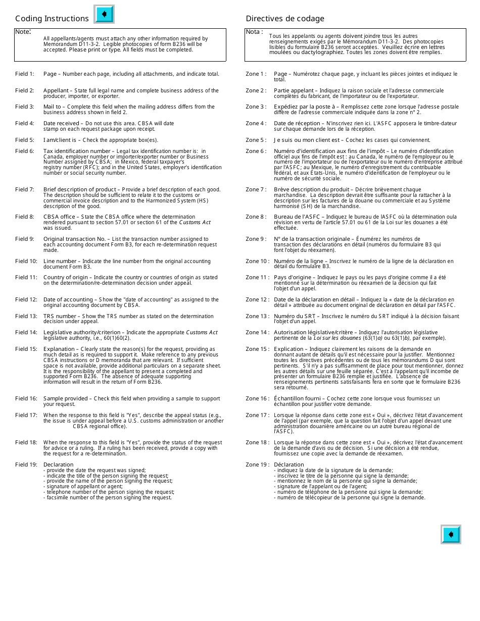 Form B236 Request(S) for a Marking Re-determination of Goods Imported From a Nafta Country - Canada (English / French), Page 2
