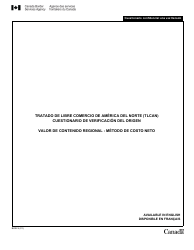 Document preview: Formulario B228 S Tratado De Libre Comercio De America Del Norte (Tlcan) Cuestionario De Verificacion Del Origen - Valor De Contenido Regional Metodo De Costo Neto - Canada (Spanish)